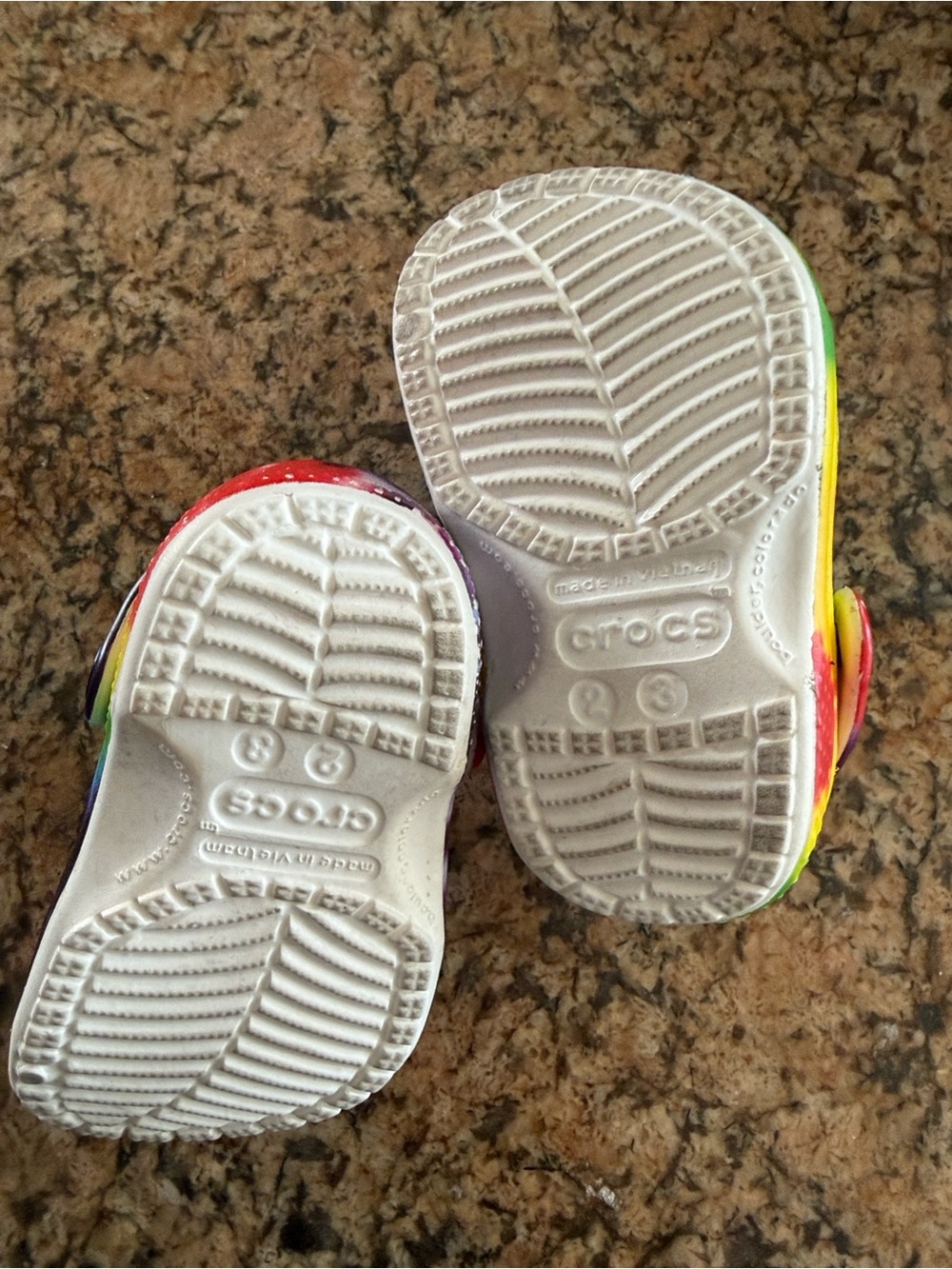 Toddler CROCS, Rainbow Tie-Dye Slip-On Clogs - White Insole, Sz 2/3 - Picture 3 of 3